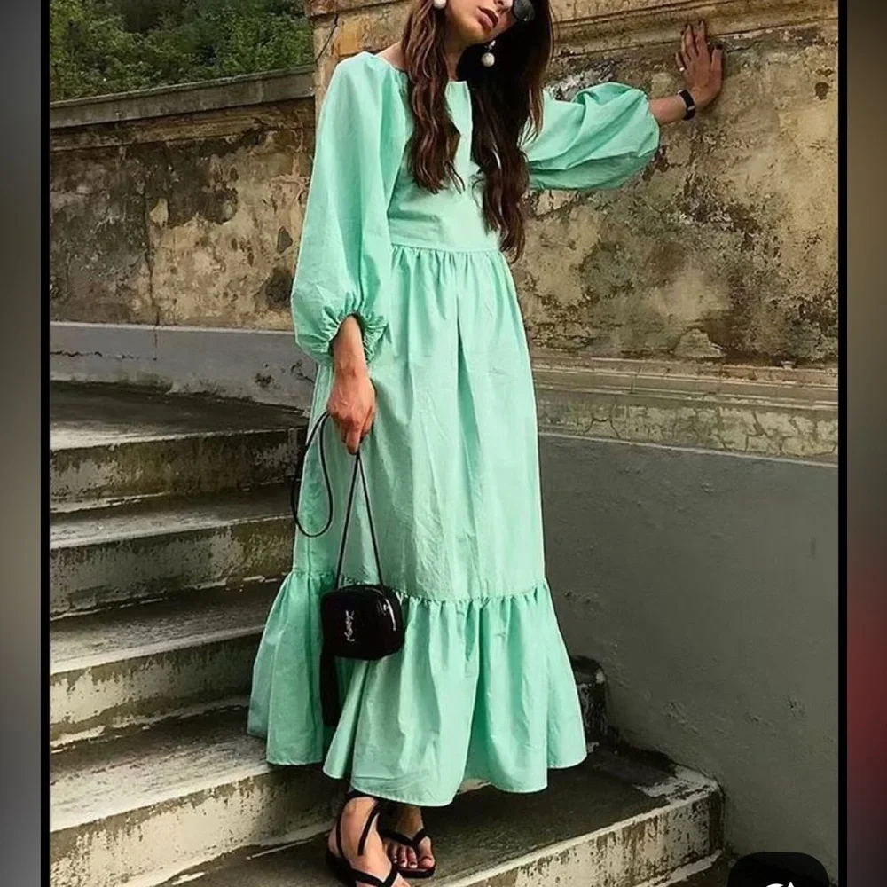 Warehouse 100% Cotton Light Green Long Sleeve Dress - Picture 2 of 10